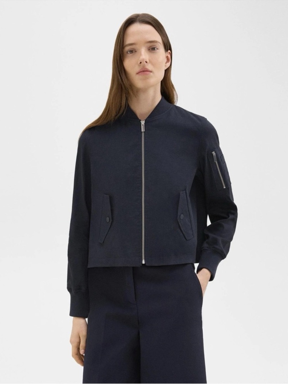 NEW Theory A-Line Flight Jacket in Recycled Nylon Black